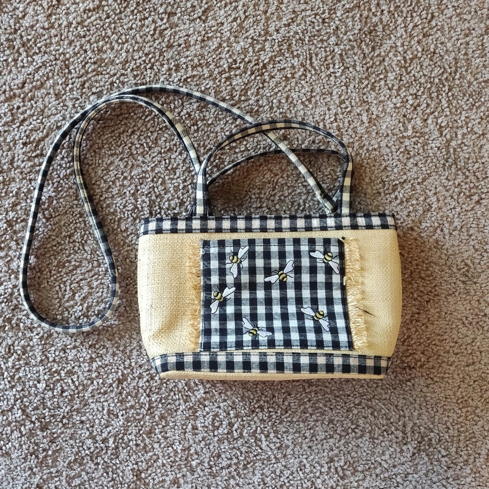Etienne Aigner | Straw Black Plaid Bee Purse